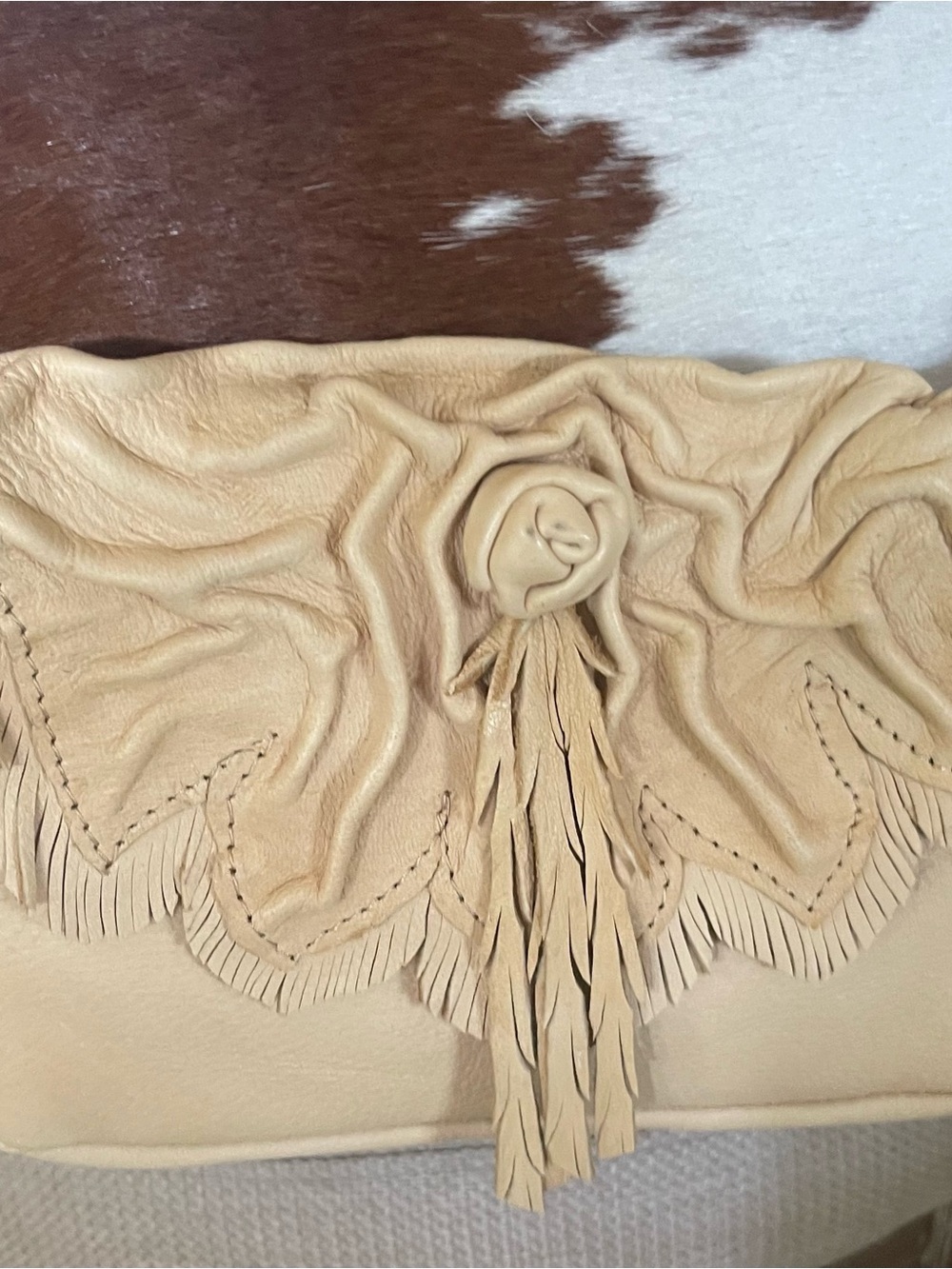 Camel Cross Body Deer Leather with Rosette.